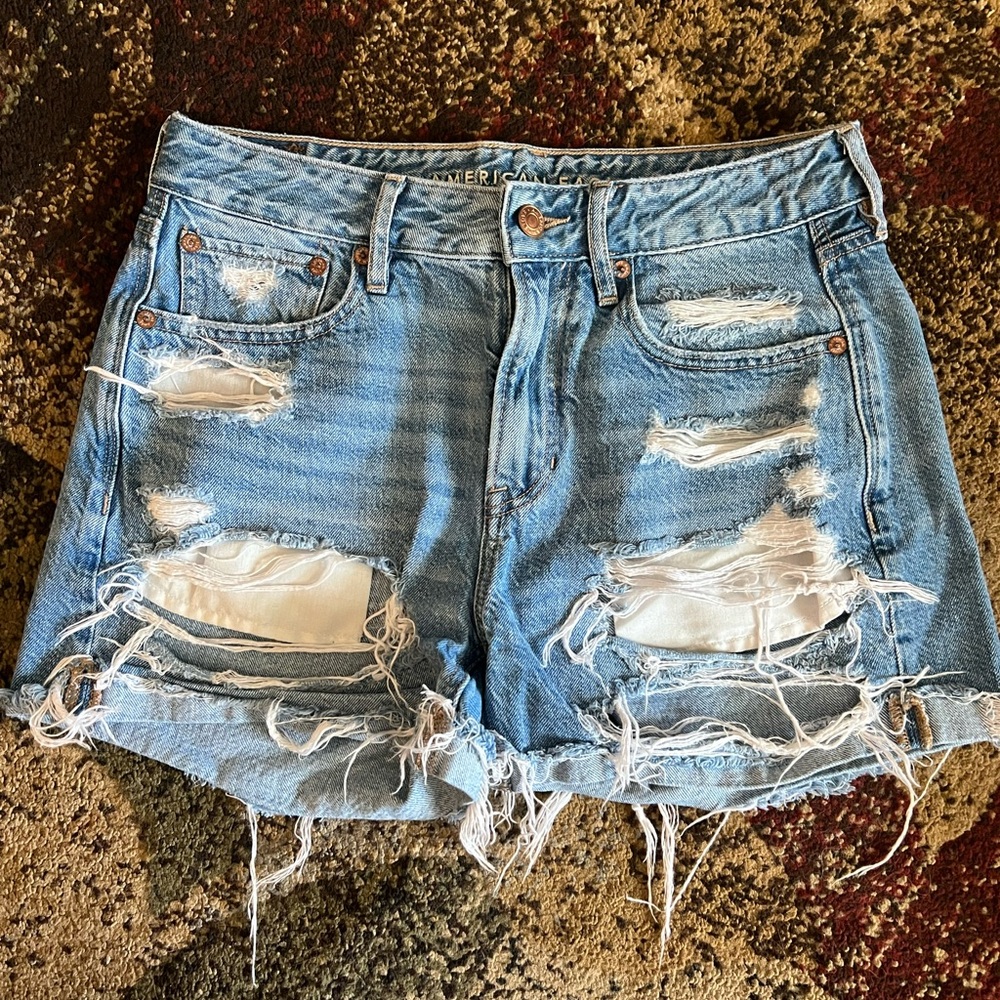 American Eagle Outfitters Women's Ripped Light Blue Jean Shorts